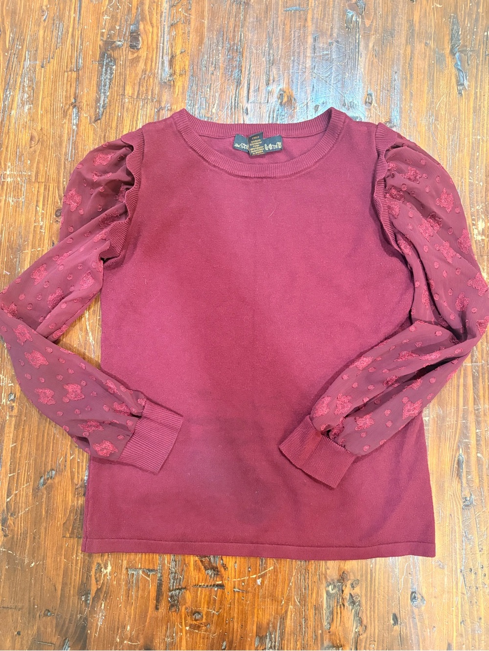 Women’s ' Burgundy Puff-Sleeve Long-Sleeve Top